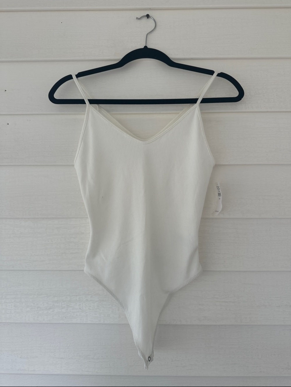 American Eagle Outfitters Cream Ribbed Spaghetti Strap Bodysuit
